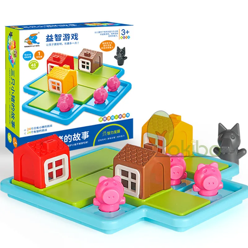 3D Puzzles Children Smart Hide Seek Настольные игры Three Little Piggies 48 Challenge with Solution Game IQ Тренировочные игрушки для детей Мышление 230627