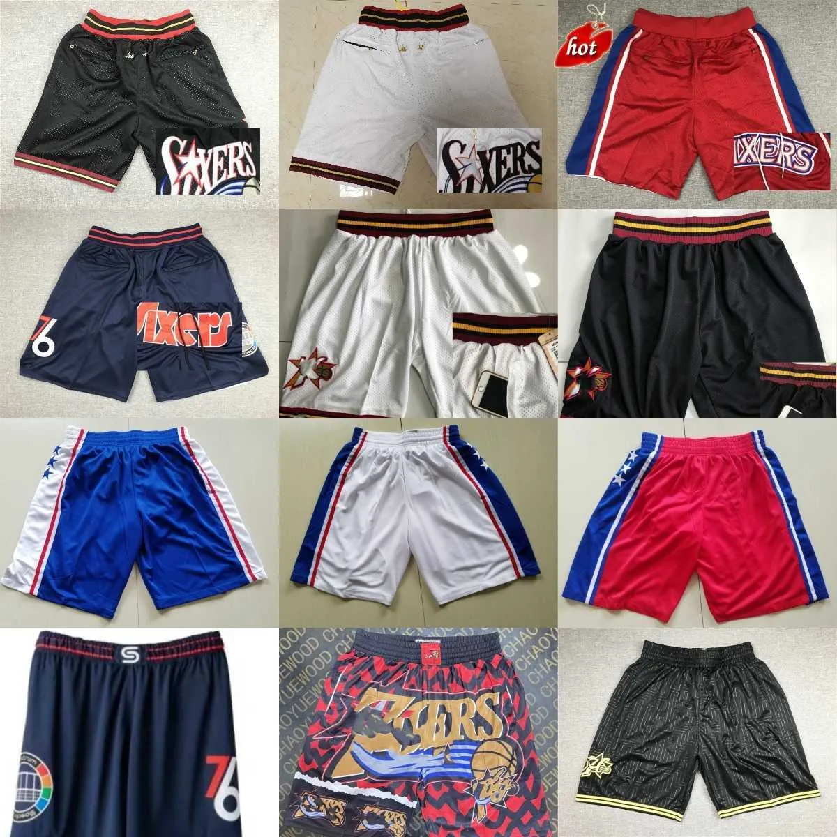 Klassische Retro-Basketball-Shorts von Harden Embiid, Just Don Pocket Iverson, kurze Hip-Pop-Hose mit Taschen, Jogginghose mit Reißverschluss, Tyrese Maxey Danuel House Short