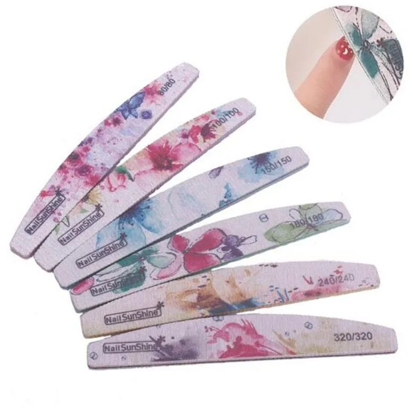 Nail Files Double Sidede Grinding File 80/100/150/180/240/320Half Moon Buffer Block Polish Manicure Polishing Drop Delivery Health B Dhdi2