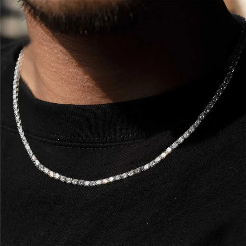 Explosivo masculino Hiphop Iced Out Correntes Jóias Diamante Uma Linha Corrente de Tênis Hip Hop Colar Jóias 3mm 4mm Prata Rosa Ouro Cristal Colares de Corrente