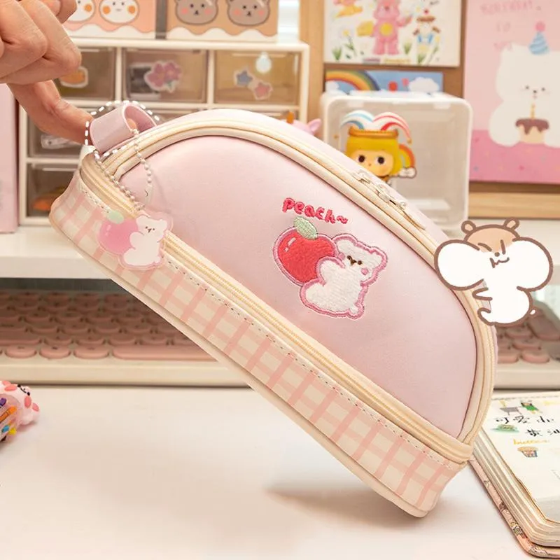 Bags Kawaii bear pencil case ins Japanese Korean stationery girl heart large capacity pencil case kawaii makeup pencil pouch