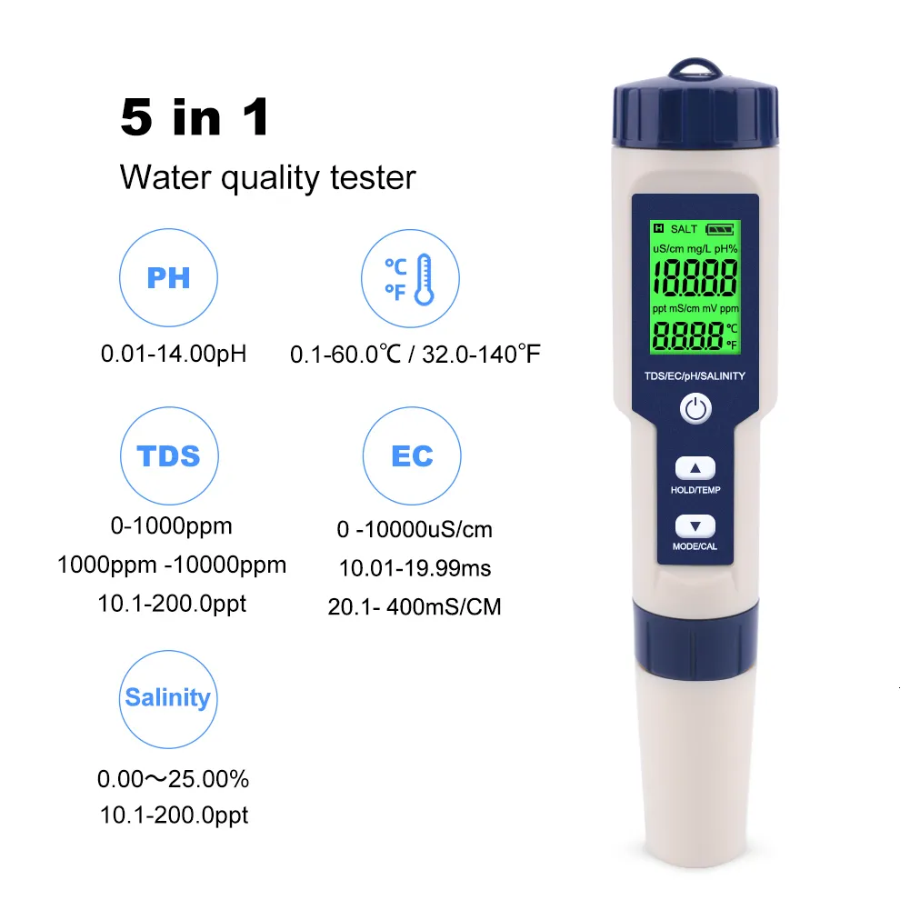 PH Mètres COM 600 7 En 1 PH TDS EC ORP Salinité S. G Compteur De  Température Testeur De Moniteur De Qualité De Leau IP67 Pour Aquariums Deau  Potable PH Mètre 230830 Du 11 €