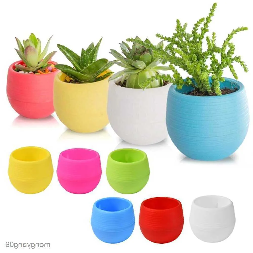 Planters Pots Creative Eco-vänliga färgglada mini-runda plastväxter blomma kruka trädgård hemmakontor dekor planter blomkrukor r230621