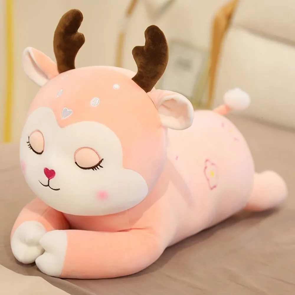 Cuscini di peluche Cuscini 60 cm Lungo Cervo Grande Cuscino da tiro Giocattolo Sonno Ciglia Animale Da Bambola Sika Bambino Natale Regalo di compleanno 230628