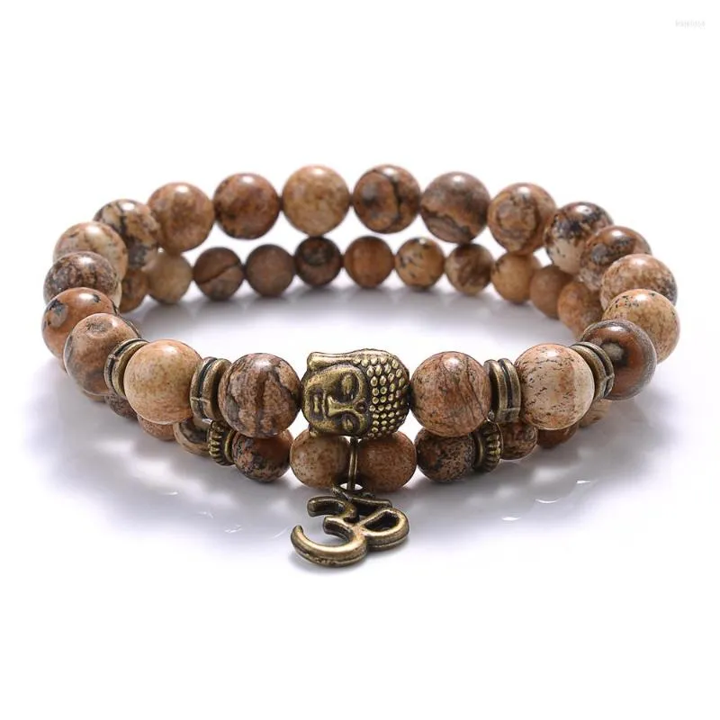 Bracelets porte-bonheur 2 pièces/ensemble Vintage bouddha tête Bracelet pour femmes hommes naturel photo pierre Yoga charmes Distance Couple bijoux cadeau