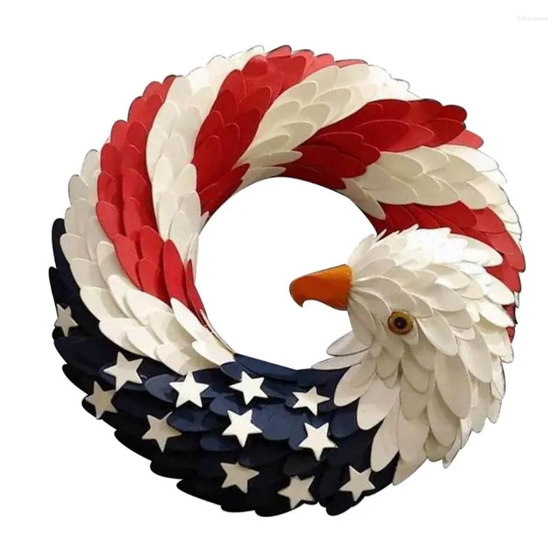 Decorative Flowers Party Decoration Front Door Wreath Exquisite Creative Red White Blue Festive Stainless Steel Pendant Eagle