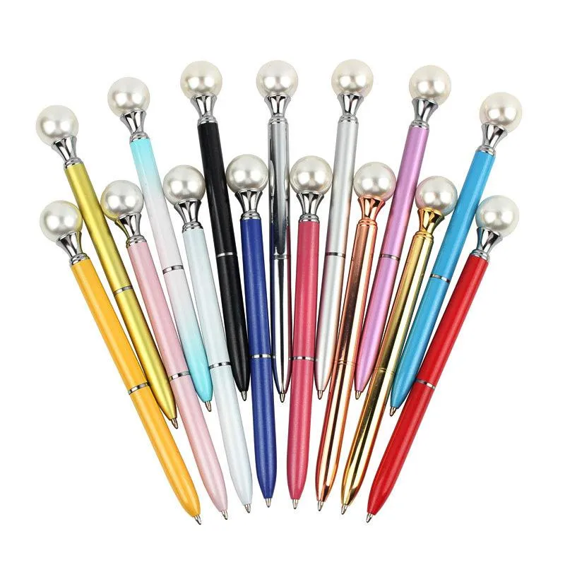 Stylos 15pcs / lot coloré en métal perlé pins à balle 15 couleurs kawaii queen's béquier de béquille pour les fournitures scolaires