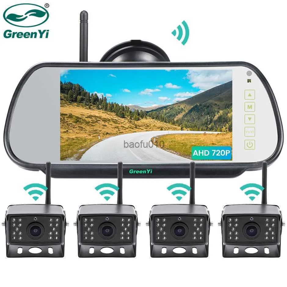 S Greenyi AHDワイヤレス7インチDVRミラーモニターIPS 720pナイトビジョンリバースバックアップレコーダーバスカートラック用WiFiカメラL230619