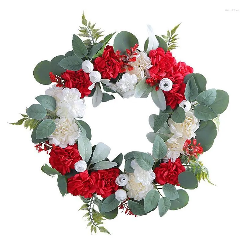 Decorative Flowers Spring Door Wreath Handmade Red And White Hydrangea Leaf Decorations Greenery For Indoor Outdoor Holiday Party