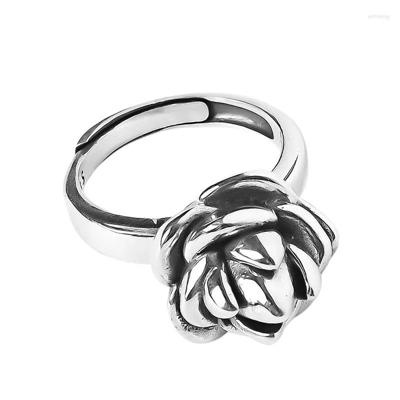 Anillos de racimo, anillo de plata de ley 925 con punta abierta para mujer, corazón Vintage, rosa, flor, ajustable, apilamiento de dedos, paquete para mujer