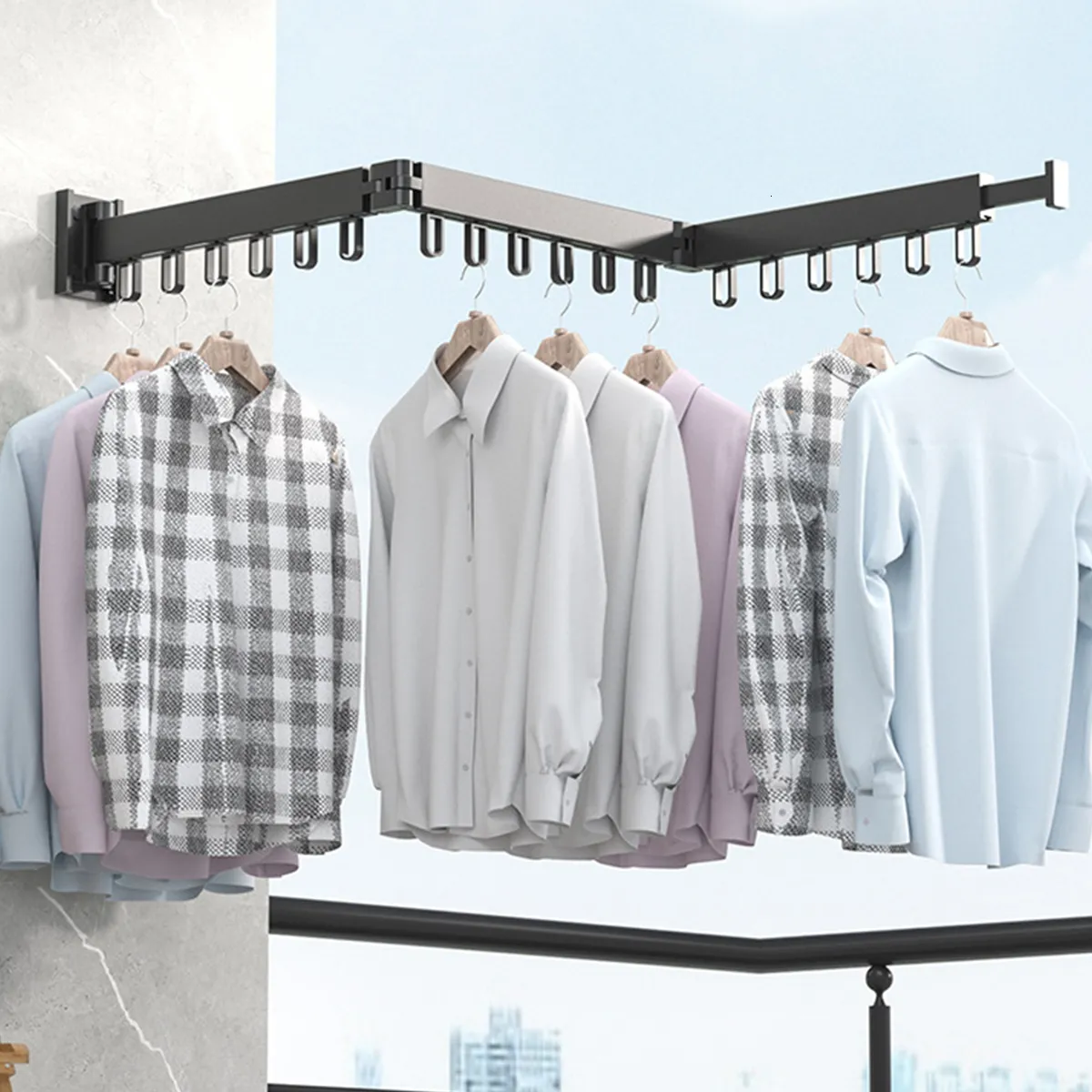 Kleiderbügel Racks Klappbarer Kleiderbügel Wandhalterung Ausziehbarer  Wäscheständer für drinnen und draußen, platzsparend, für Zuhause, Wäsche