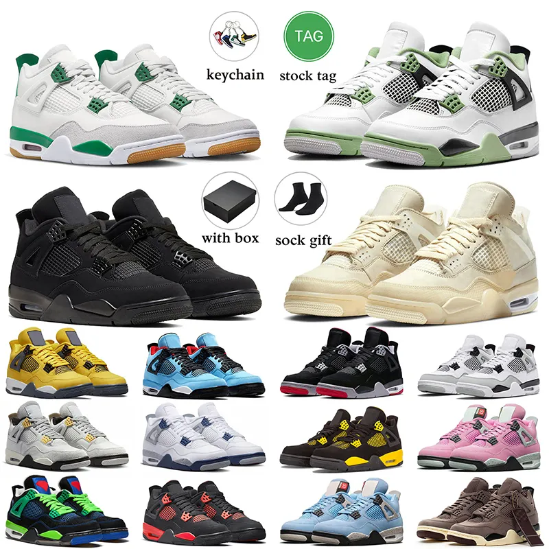 Nike Air Jordan 4 Retro AJ4 Off White Travis Scott 4s PSGs Tênis de basquete Vela Seafoam Vermelho Azul Thunder Oreo Preto Gato Raça Treinadores Sneakers