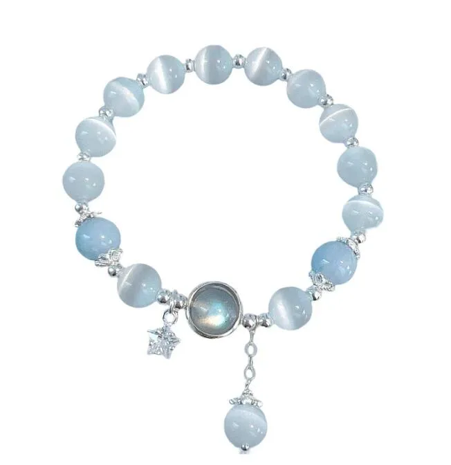 Beaded Design Armband Star Butterfly Opal Aquamarine Moonstone Crystal Womens Armband For Girl Ladies Luxury Elastic 8mm Bead Cha Otulh