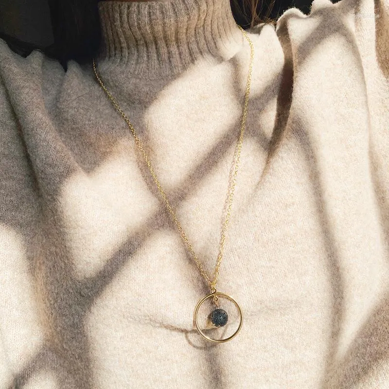 Ожерелья с подвесками Вечная Луна Лавовый камень Эфирное масло Диффузор Ожерелье 10 мм Цепочка для свитера с ароматом