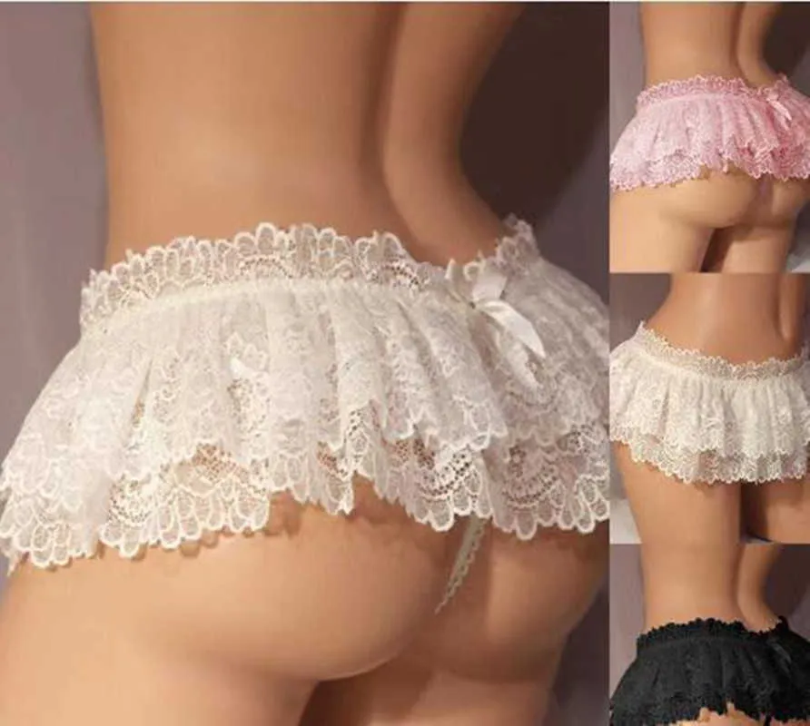 Diğer külot sissy erkek iç çamaşırı dantel cueca fırfırlı mini dize etek crossdress kostüm külot etek g-string gey erkekler tanga bikini brifings