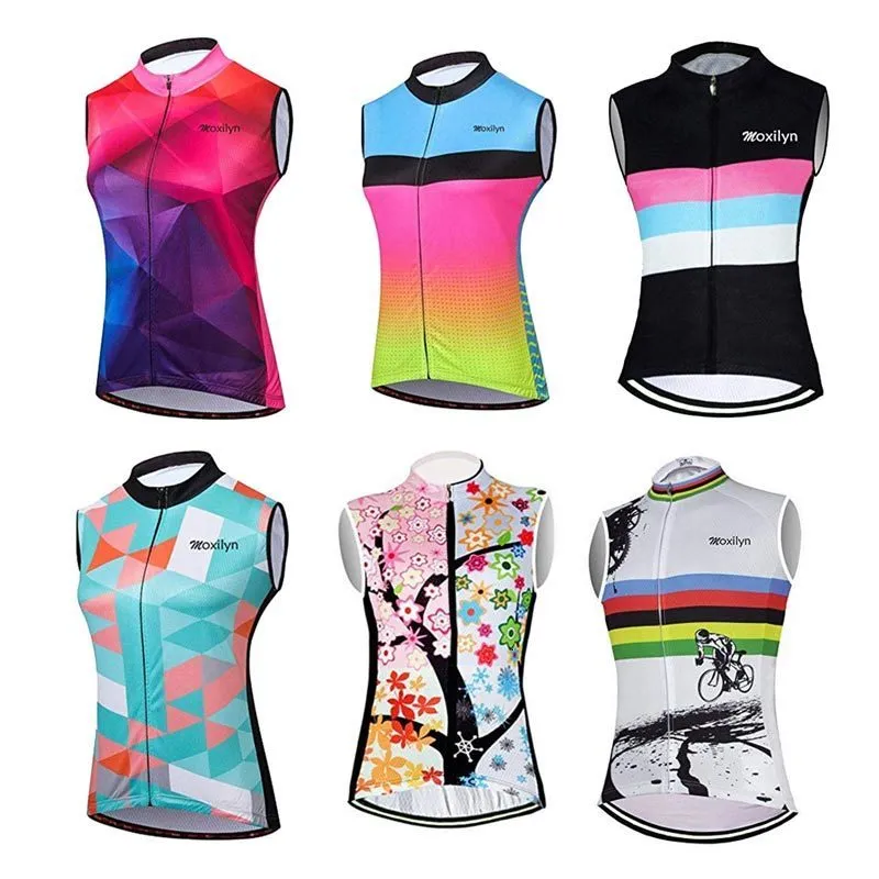 Jaquetas de ciclismo Moxilyn Coletes femininos de ciclismo Camisas Malha respirável Proteção UV Biking Roupas sem mangas Femininas Meia-calça 230627