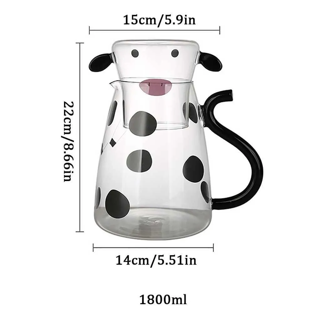 Midnight Drink Set 1800ml Cow Unbreakable Split Glass Water Pitcher With Unbreakable Split