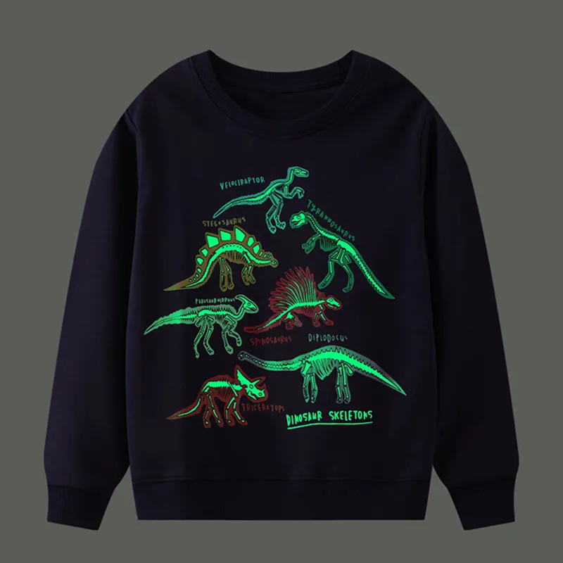 T Shirts 2023 Baby Boys Luminous Sweatshirt Cotton Autumn Casual Clothes With Dinosaur Fashion Tops for Kids 2 7 Year 230627