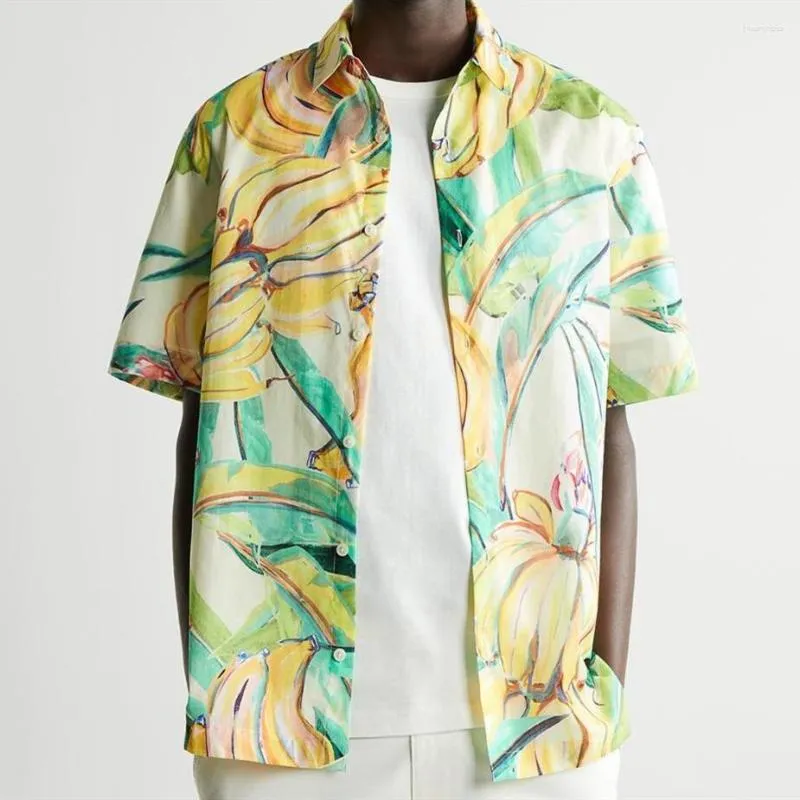 Damenblusen, gelbe Früchte, Bananen-Ölgemälde, niedliche Hemden mit Knöpfen, coole Herren-Hawaii-Strandbluse, lockere Sommer-Oversize-Kawaii-Oberteile