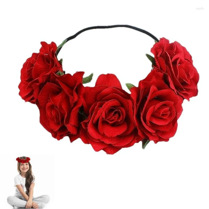 Decorative Flowers Simulation Rose Crown Headband Flower Boho Hair Wreath Floral Halo Headpiece Wedding Party Rosy
