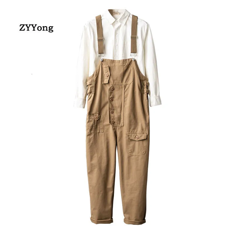 Mannen Jeans Losse Rechte Grote Zak Kaki Bruin Vracht Overalls Mannen Jumpsuit Bib Hip Hop Streetwear Rompertjes Casual Cargo Broek broek 230628