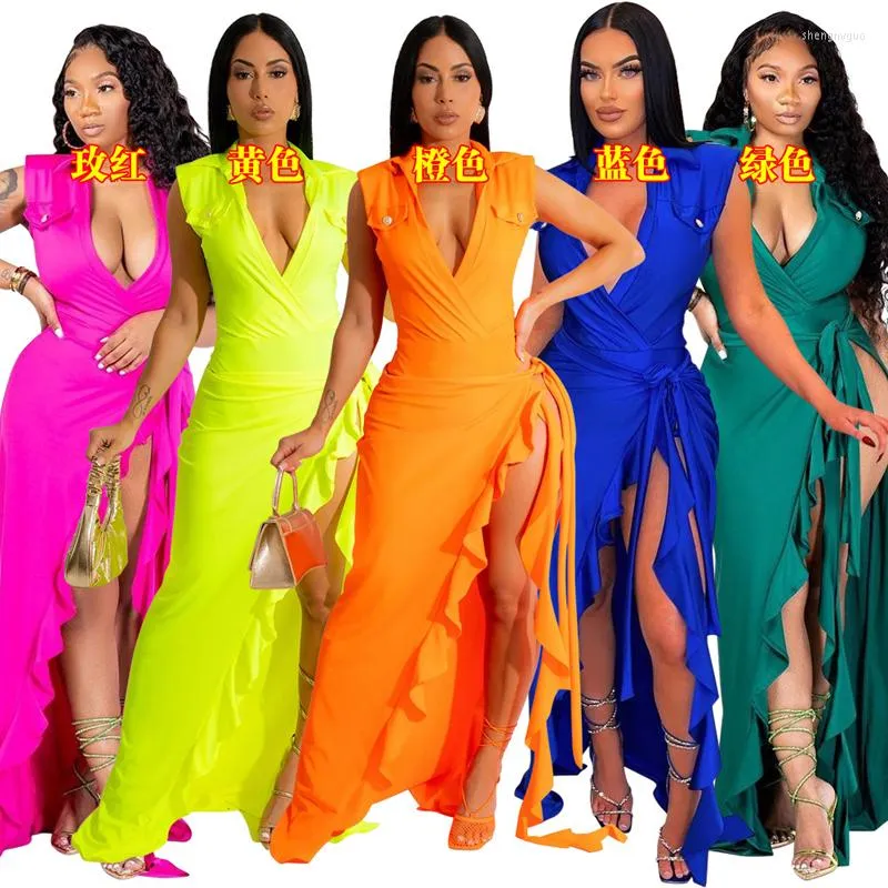 Women's Swimwear Kaftans For Women Summer Dress Outfits 2023 With Sexy Neck JumpSuit Two Piece Take Irregular Skirt Solid Polyester Tunics