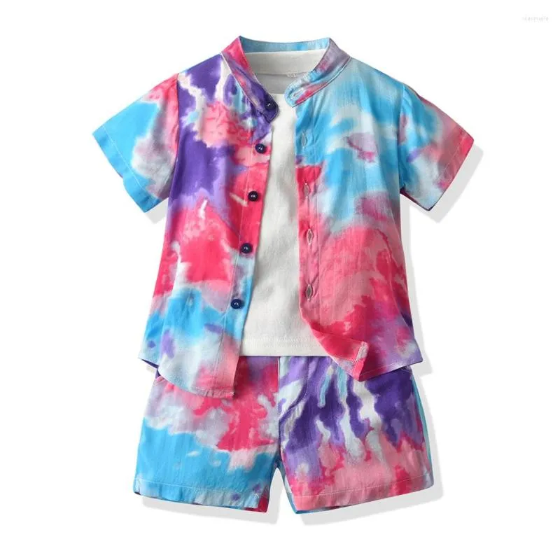 Комплекты одежды Tem Doger 2023, летние повседневные рубашки с галстуком, сухие рубашки, футболка с короткими рукавами, шорты, комплект из 3 предметов для мальчиков, одежда джентльмена для малышей