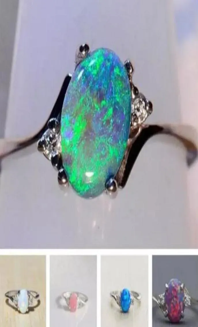 5 colori Big Gemstone Opal Ring Fashion Women Solitaire Wedding Ring Jewelry Gifts9121765