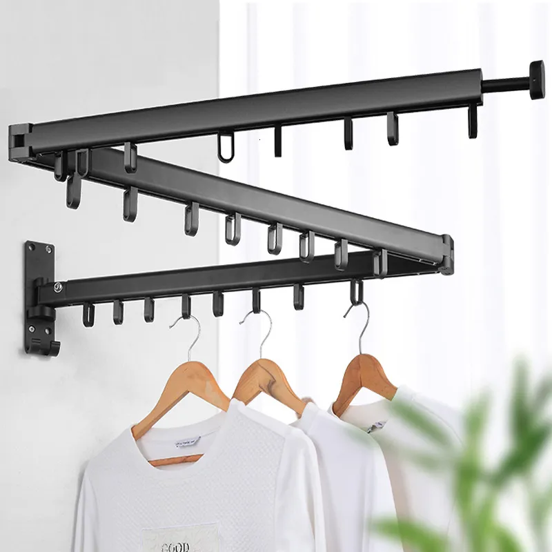 Hangers Racks Retractable Cloth Drying Rack Folding Clothes Hanger Wall Mount Indoor Outdoor Space Saving Aluminum Home Laundry Clothesline 230627