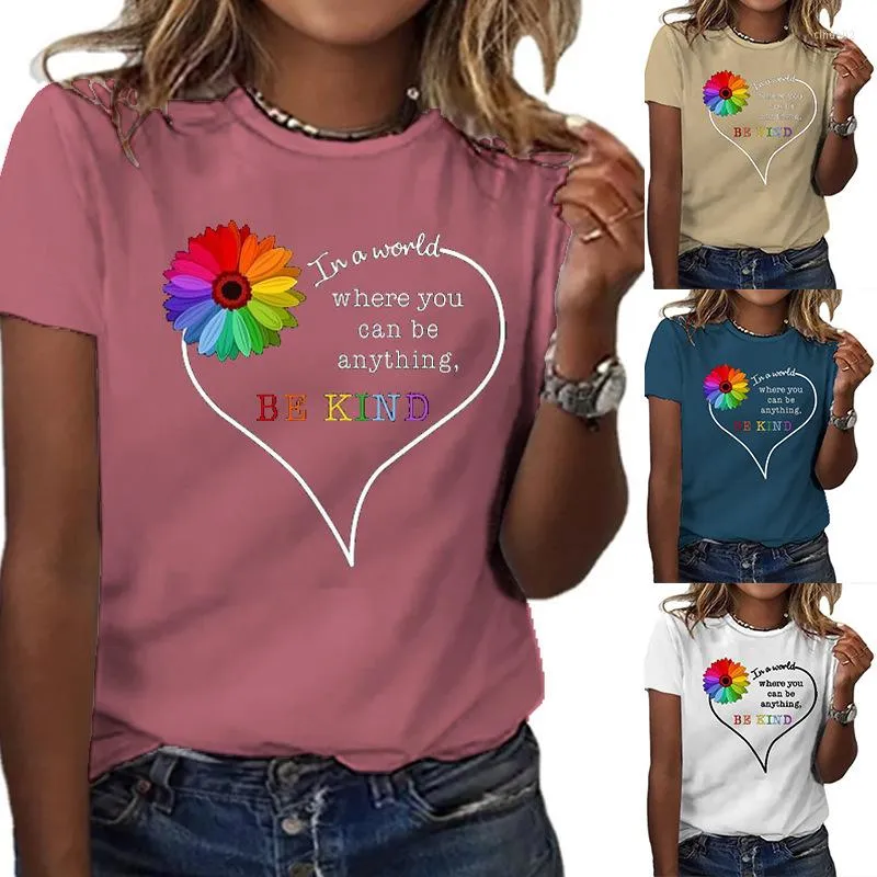 Women's T Shirts Women -Shirts Colorful Love Print T -shirt European och American Summer Short Sleeve Tees Tops