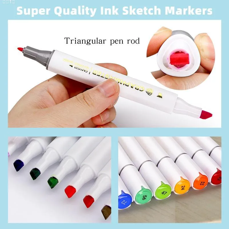 Markörer 36/48/60/80Colors Dual Tip Art Markers Pen Set Sketching Alcohol Based Oly Pen for Artist Drawing Manga School Art Supplies