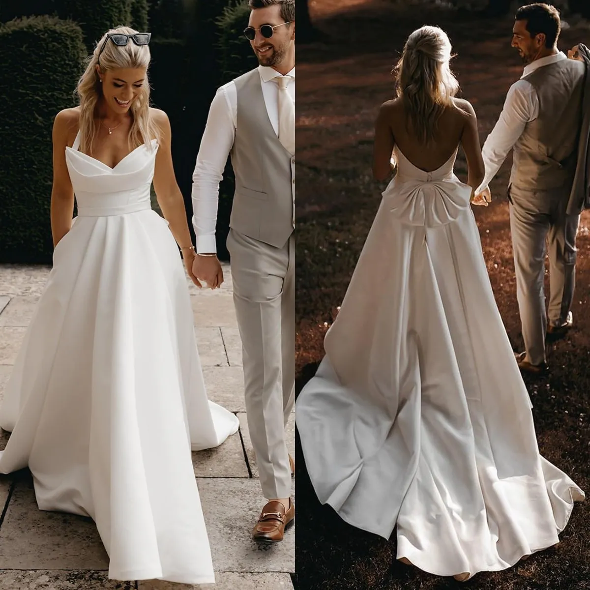 Milla Nova Boho Abiti da sposa linea A per la sposa Abito da sposa in raso con capestro Abito da sposa con nodo sul retro Abiti da sposa firmati