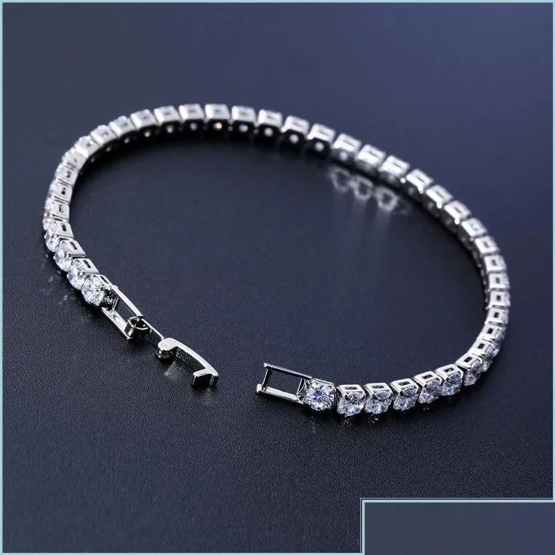 Tennis Luxury 4Mm Cubic Zirconia Pulseras Iced Out Chain Crystal Wedding Bracelet Para Mujeres Hombres Gold Sier Jewelry Dro Dhgarden Drop Dhsjt