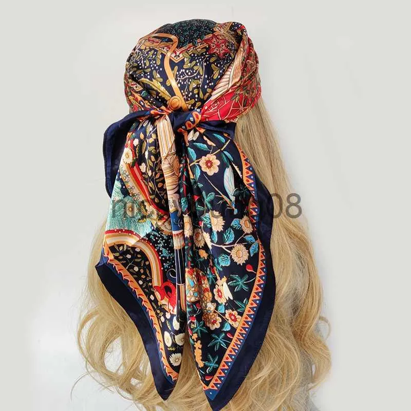 Bandanas 2022 foulard en soie 90x90cm luxe BrandDesigner tête d'impression de cheveux grand mouchoir Hijab châle femmes bandana foulard silencieux wrap x0628