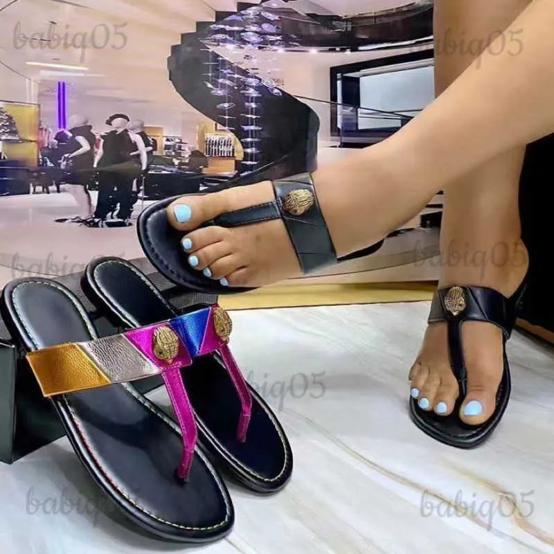 Kapcia Kurt Geiger Flip Flip Flip Kobiety Sandały Sandały Szygowanie Rainbow Fashion Designer Slajdes Płaskie buty Eagle Głowa Diamentowa klamra plus rozmiar 41 BABIQ05