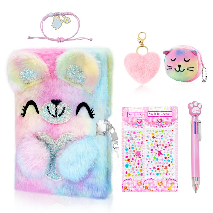 Lovely Animals Notebook Kids Plush Diary For Girls Teens Fuzzy Journal Writing Pad A5 Lined 160 Pages I418276939 - View #2