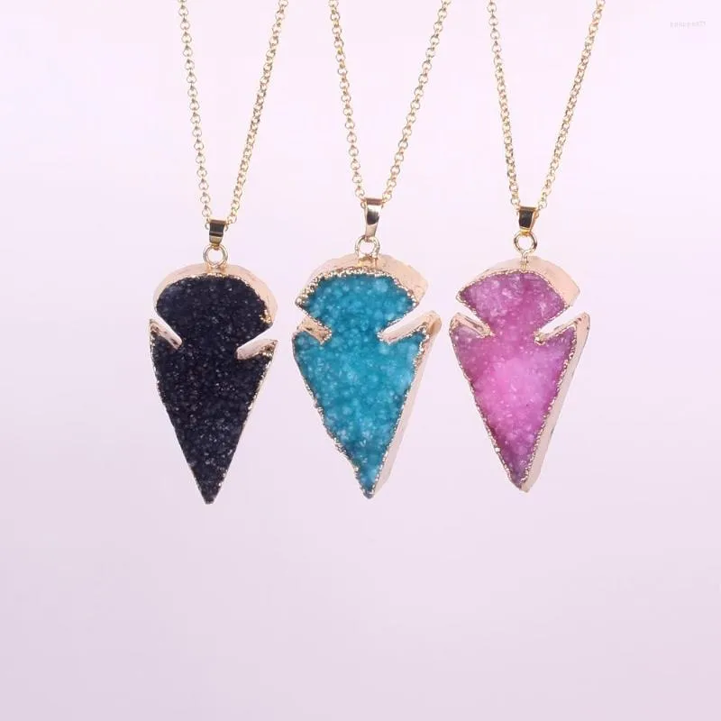 Pendant Necklaces Microbeauty 3 Colors Fashion Rough Natural Stone Necklace Crystal Druzy Drusy Quartz Vintage Unisex