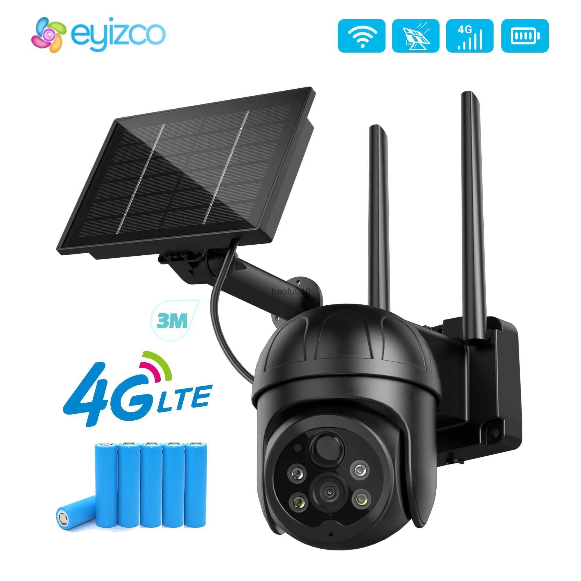 Telecamera 1080P 4G esterna con batteria Pannello solare GSM Sim Card Videosorveglianza Protezione di sicurezza domestica Telecamere Wifi wireless L230619