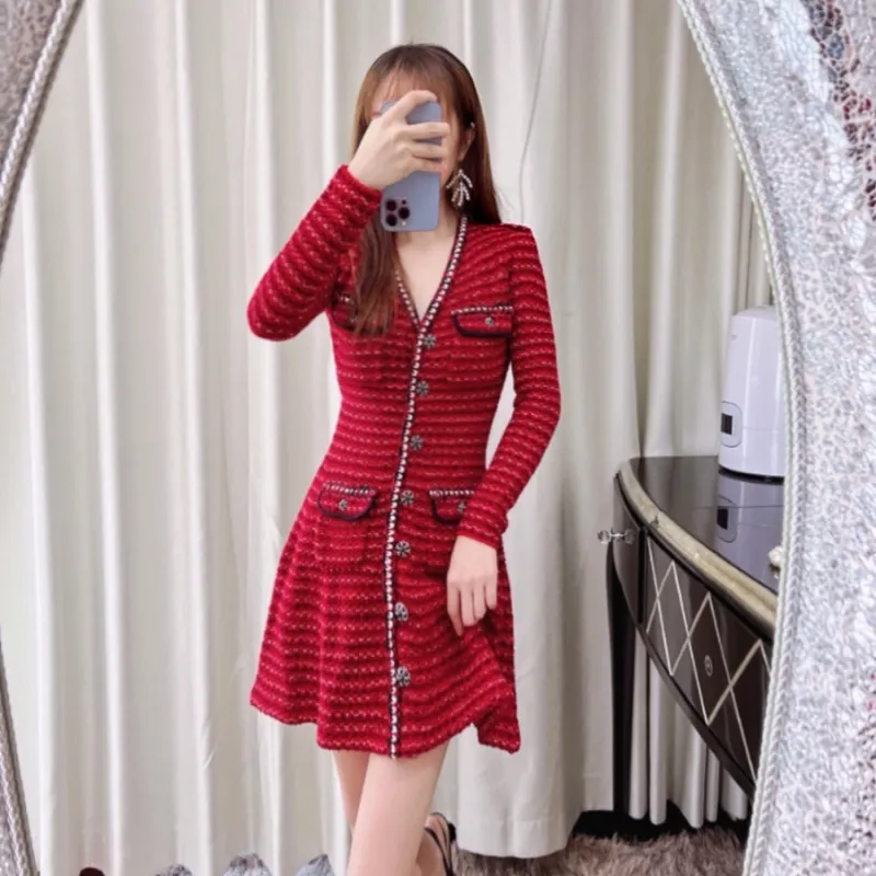 Chic Red Sweater Dress - Long Sleeve V-Neck Cardigan Style, Designer Knit  Mini Dress, Perfect for Fall & Winter - Buy Now! from Dhgate Basic & Casual  Dresses - price 109.28