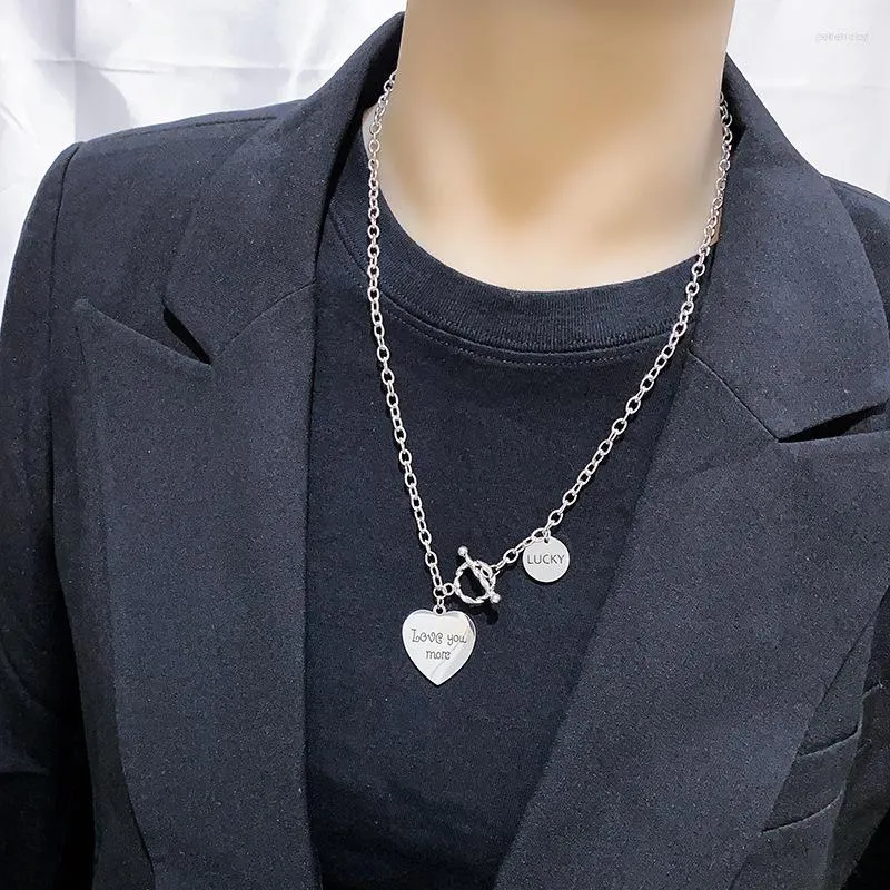 Choker Trend Gold Plated Silver Color Titanium Steel Lettr Heart Hip Hop Men Woman Rock Thick Chain Street Long Necklace Jewelry