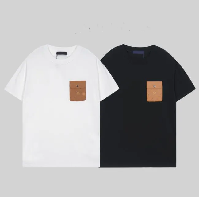 Hommes Femmes Designers T-shirt Tee-shirt Denim Lettre de poche en cuir Gimmal Manches courtes Homme Crew Neck Paris Streetwear Blanc Noir S-3XL