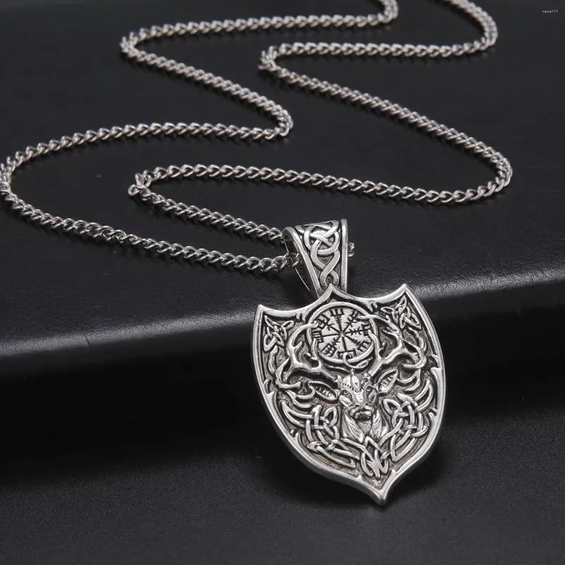 Collane con ciondolo Amo da pesca Cervo vichingo Collana Knotwork animale Cervo Spirito Vegvisir Simbolo Amuleto Catena Regalo soprannaturale per uomo Donna