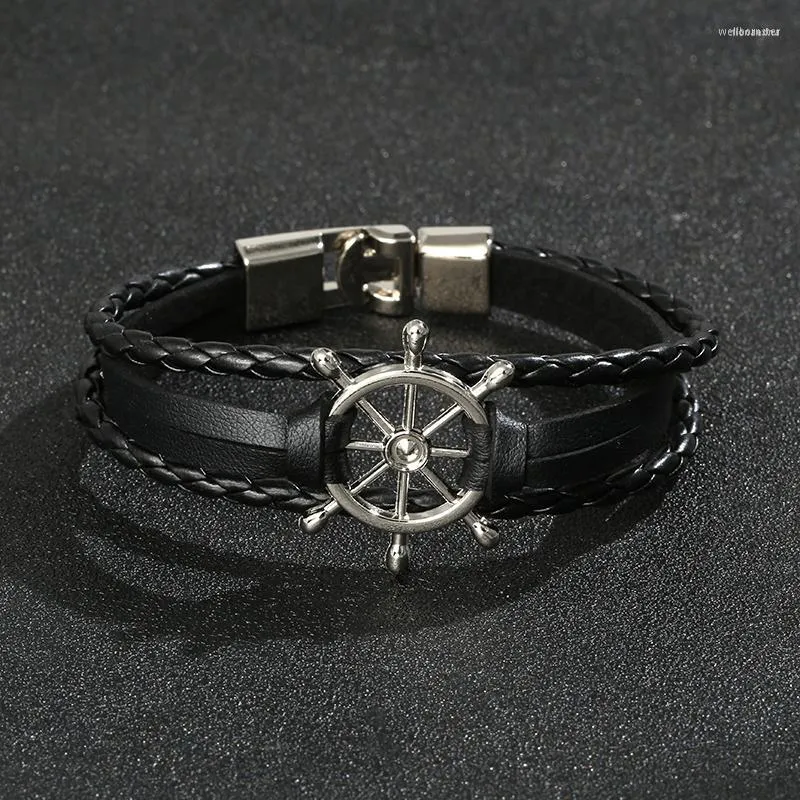 Strand Ships Wheel Jewelry Bracelet en cuir de gouvernail Cadeaux nautiques pour hommes