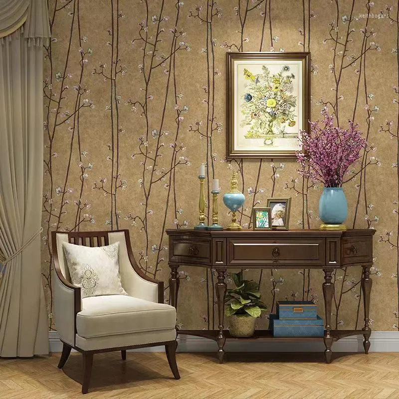 배경 화면 중국어 Claasic 소박한 지점 나무 매화 벽 종이 홈 장식 꽃 벽지 롤 거실 침실 장식 벽화