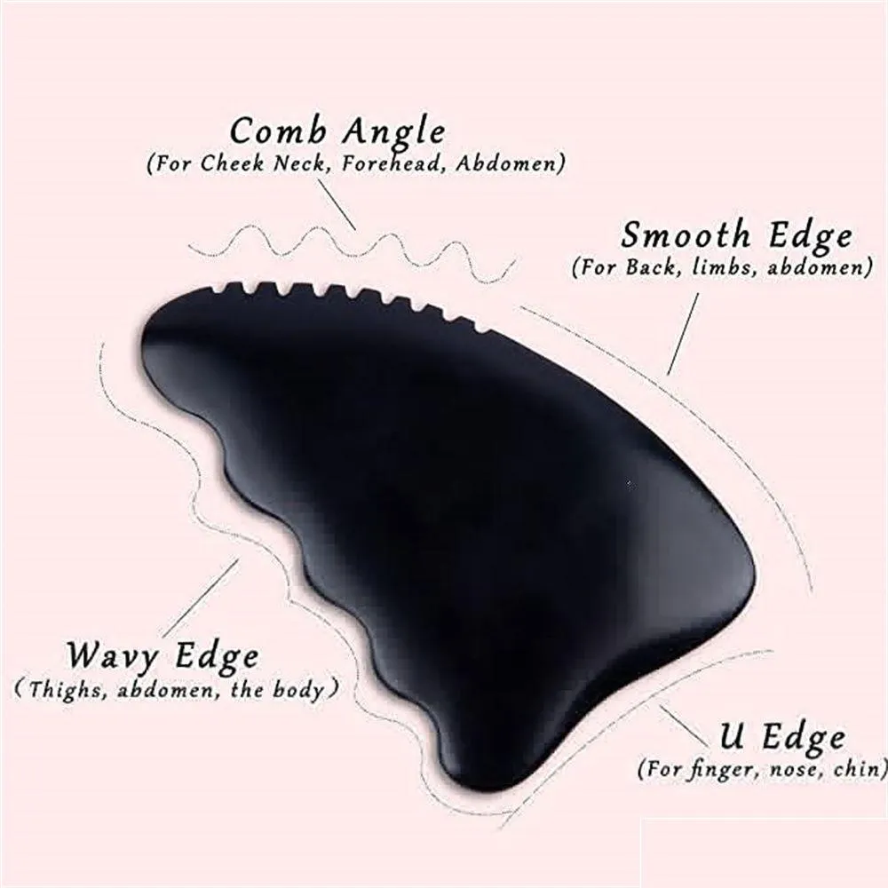 Massage Stones Rocks Factory Gua Sha Facial Body Mas Tools Unieke 9-Edge Bian Stone met richels Gentle Guasha Scra Tool Black Kd D Dhzgx