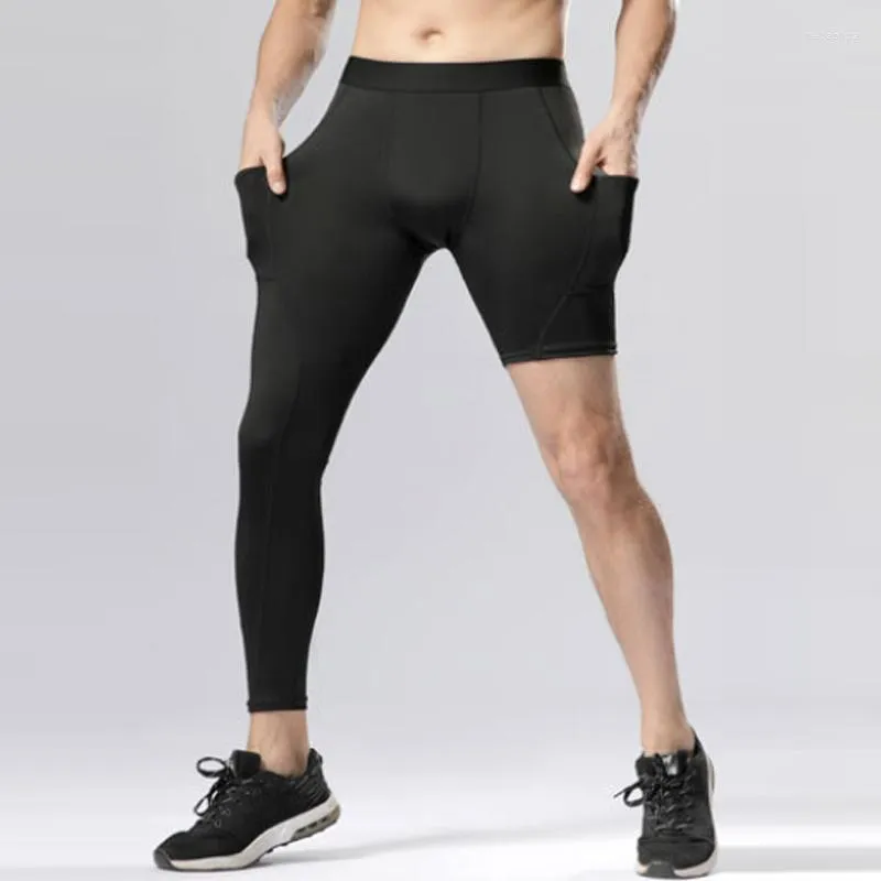 Mens One Leg Compression Running Pants Half With Pockets Stretchy Basketball  Base Layer Sport Trousers For Fitness Training From Hebaohua, $7.78