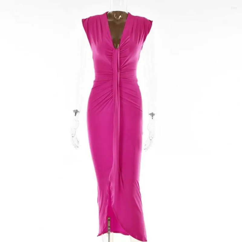 Lässige Kleider charmantes Abendkleid atmungsaktives Körpercon V-Ausschnitt Slim Fit Asymmetrisch Saum Shirring Dressing