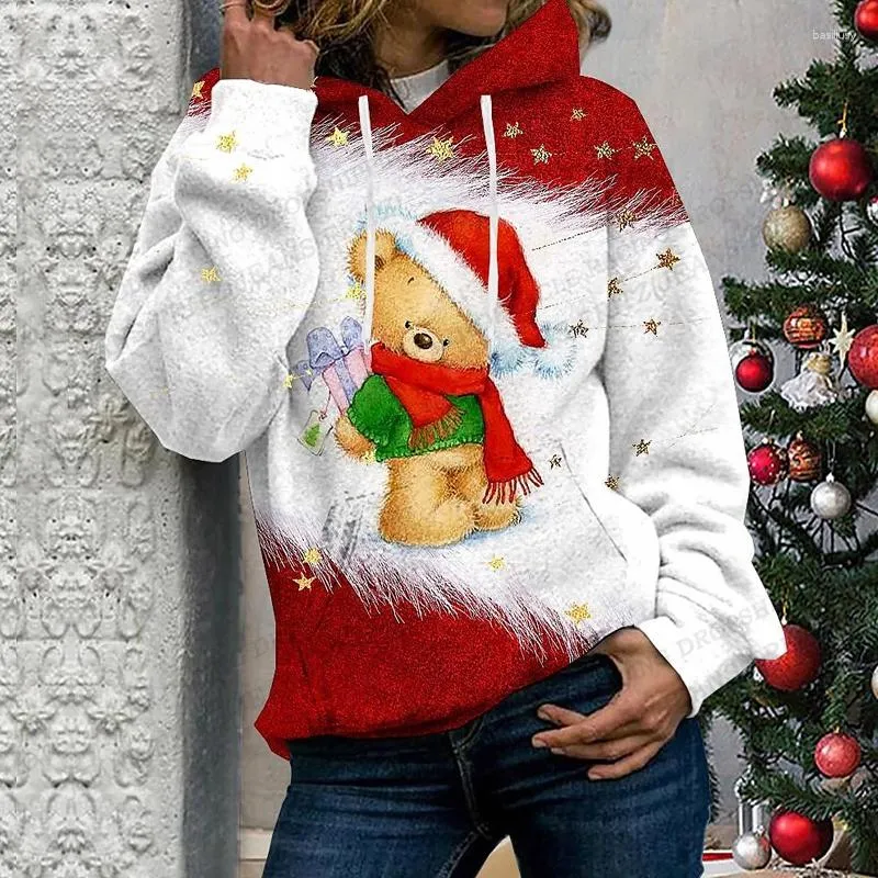 Moletom Feminino Urso de Natal com Impressão em 3D Moletom Moda Feminina Harajuku Tree Elk Sweats Treino Pulôveres de Luxo Menina