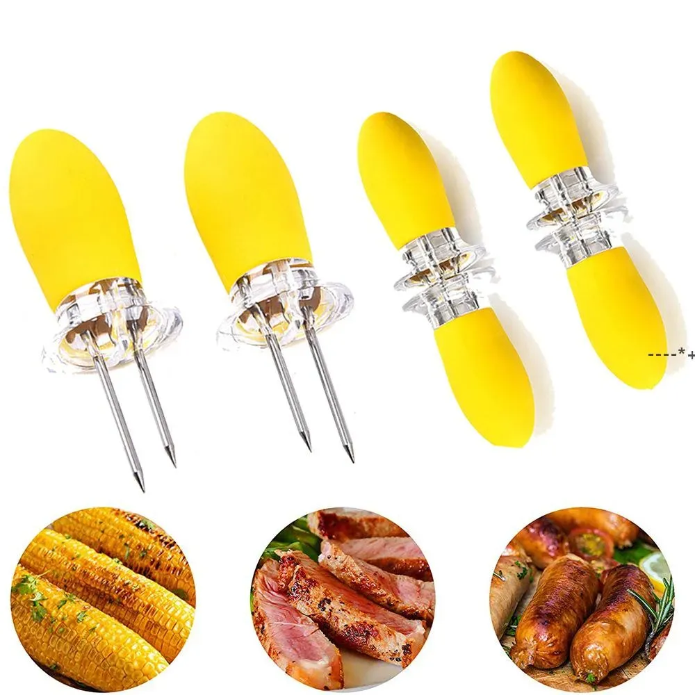 NEW2pcs/set Stainless Steel Corn Forks Durable Food Corn On The Cob Holders Tool Garden Picnic Party Barbecue Fork