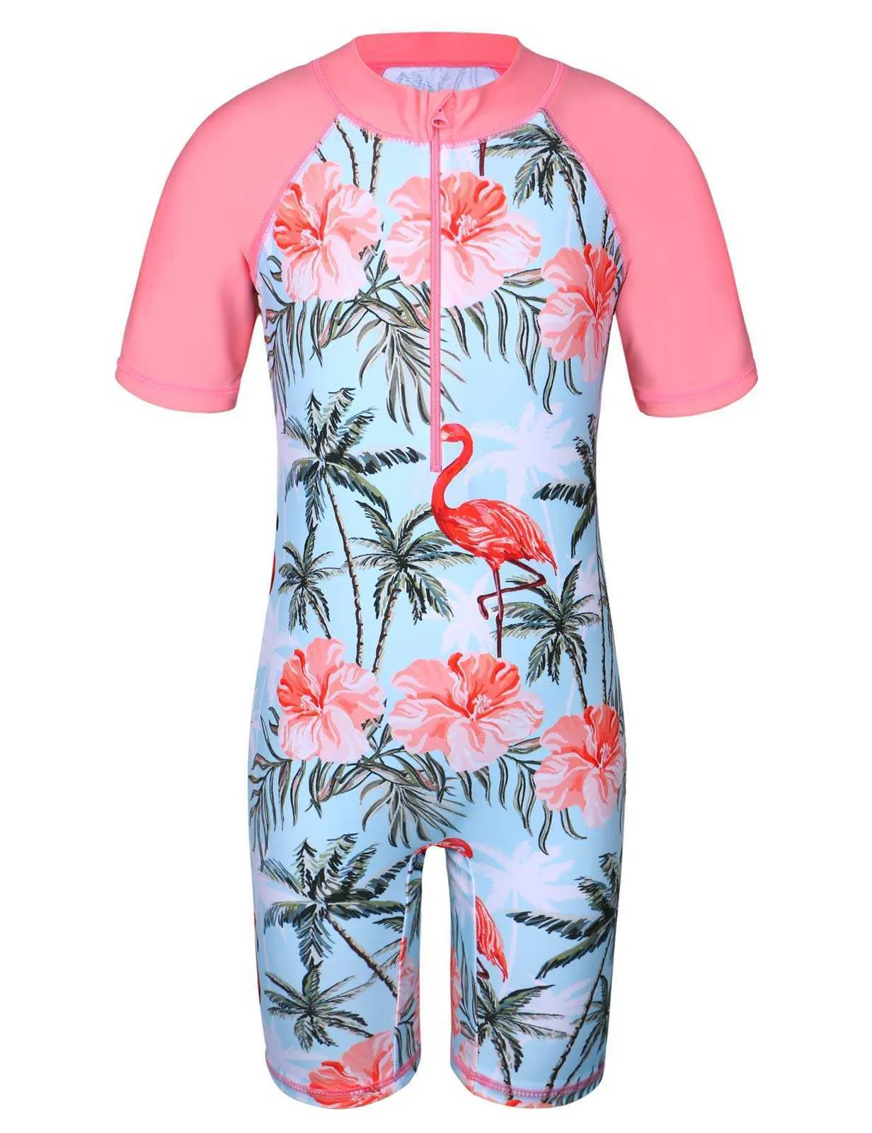 Swim Wear Baohulu Kids Swimsuit Upf 50+ UV Swimwear Sun Protective One Piece Flower Beachwear bodysuit med Ziper Surfing Suit Rashguard HKD230628